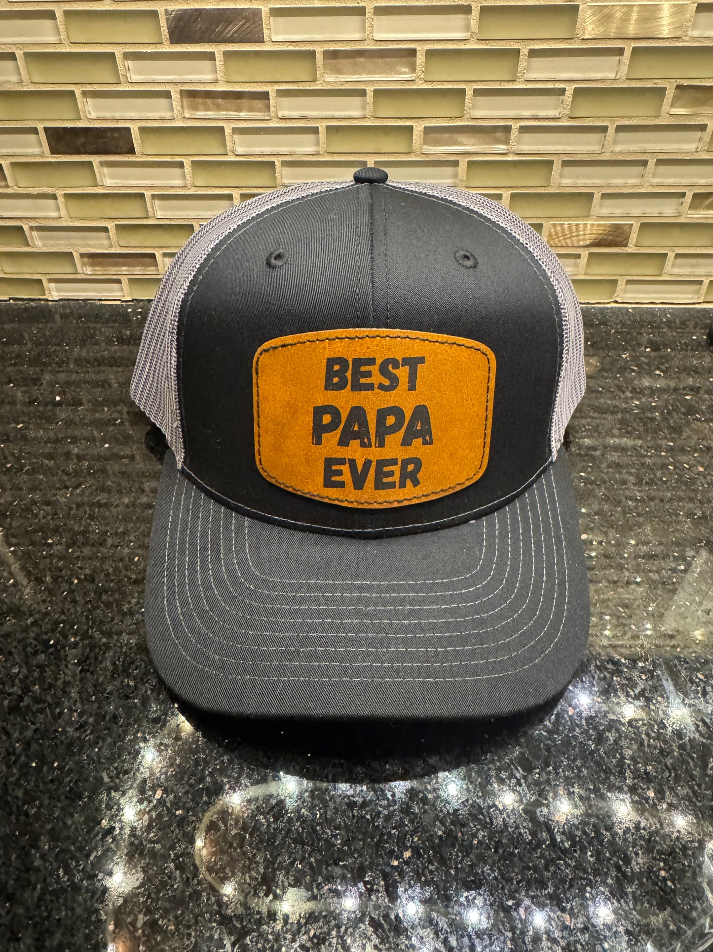Hats with Leather look alike Engraved Patches